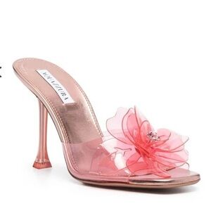 Aquazzura Mules with sculpted heel and floral embellishment